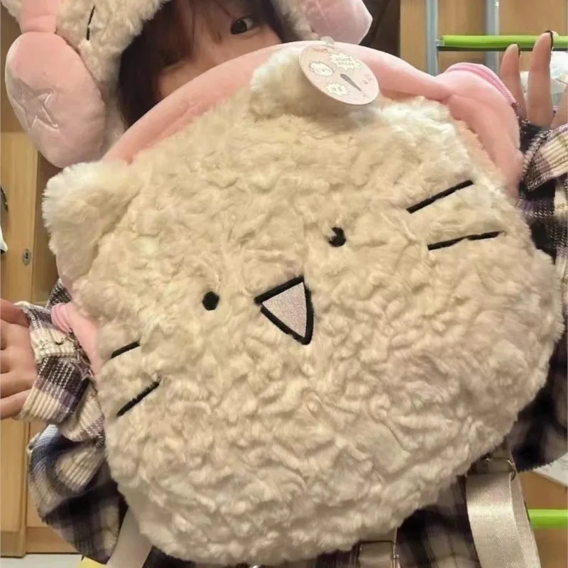 

Earphone Cat Plush Backpack Women Kawaii Cute Cartoon Y2k Mochilas Mujer With Plush Ladies Office Pillows Bags Handbag Tote Bags
