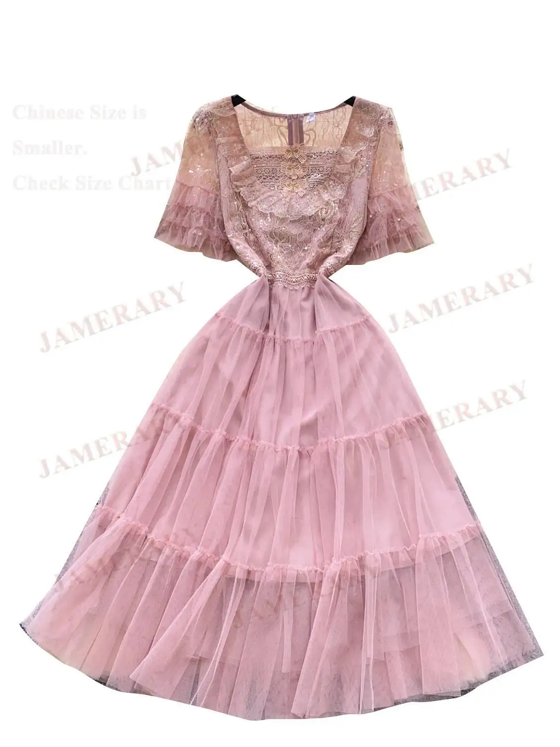 فساتين طويلة فاخرة للسهرات الرسمية والترتر من الدانتيل للنساء صيفية بأكمام قصيرة من التل فستان ميدي وردي جميل للحفلات الراقصة