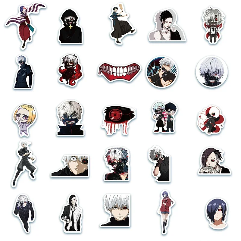 50pcs Japan Tokyo Ghoul Anime Stickers Laptop Luggage Suicase Skateboard Fridge Phone Waterproof Stickers Kids Gift Decal