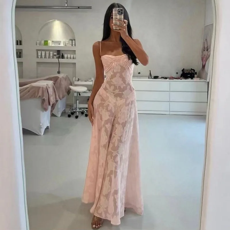 

European And American Style Summer New Fashion Sexy See-Through Beach Vacation Bodycon Strappy Dress Floral Sundress