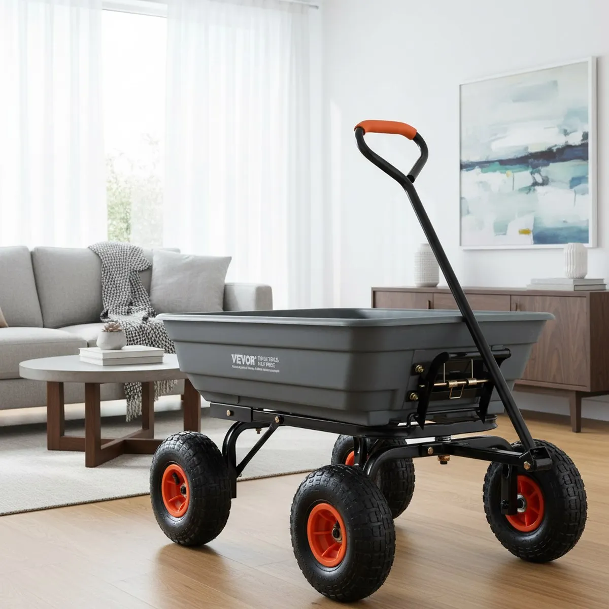 Heavy Duty Garden Dump Cart 4 Cu Ft Steel Wagon 10in All Terrain Wheels Yard Work