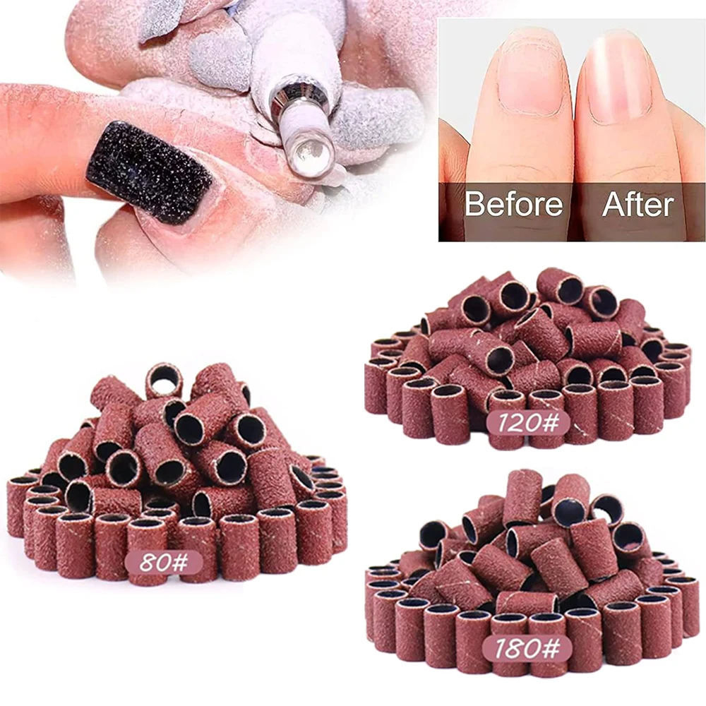 Sanding Bands Nail Drill Bits 100/50pcs Electric File Nail Sanders #80 #120 #180 Sanding Cap for Manicures Nail Drill Machine