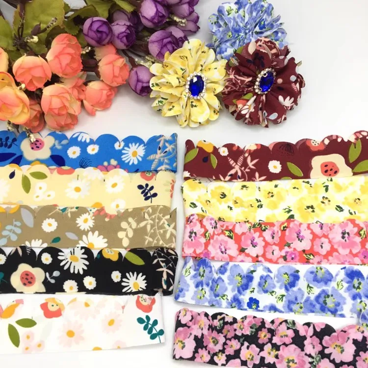 3*95cM Flower Print Chiffon Ribbon for Wedding Invitation Bouquets Handmade Party Gift Wrapping 5 Pieces 2023051901