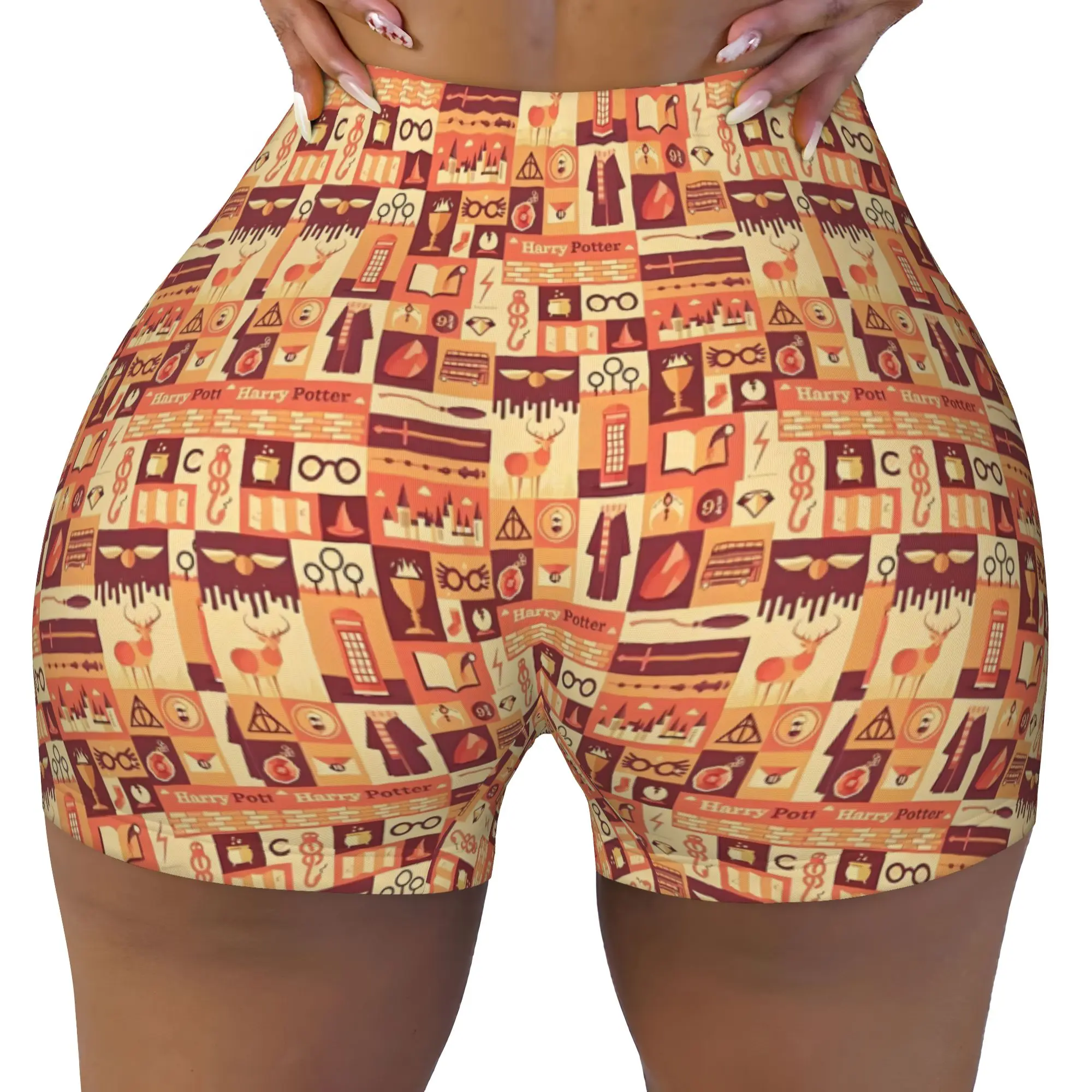 Custom Women's H-Harryed Cartoon Workout Yoga Shorts Halloween Witchcraft Athletic Gym Biker Running Shorts