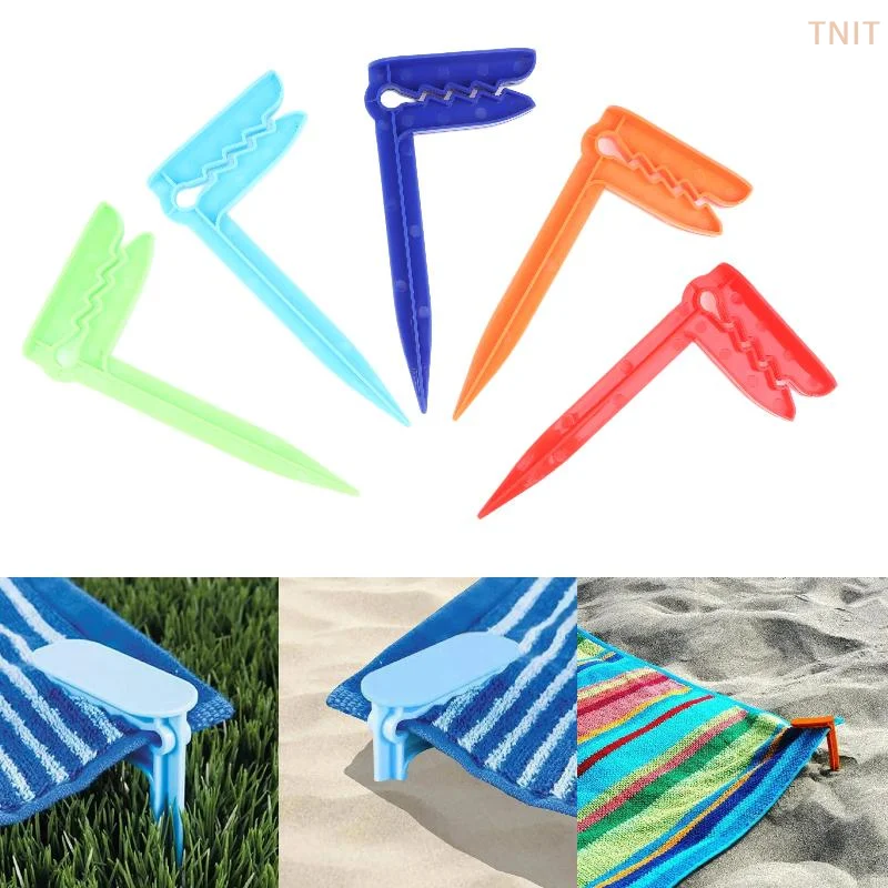4 Stück Strandtuchklammern aus Kunststoff, langlebige, windfeste Zelt-Erdnägel für den Einsatz im Freien beim Camping, Picknick, auf der Terrasse, im Rasen oder im Sand.