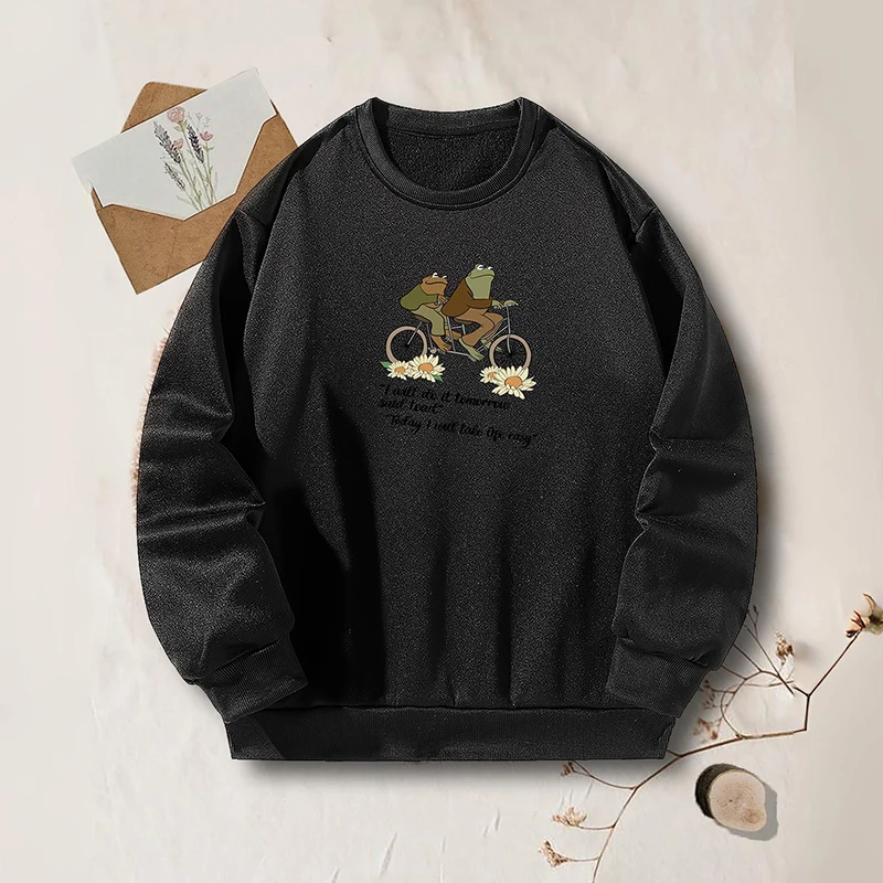 

Women's Pullover Fun Frog Pattern Round Neck Long Sleeve Loose Casual Sweatshirt Pullover