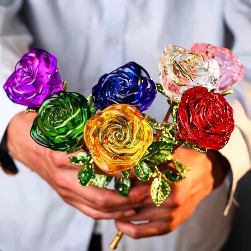 

Crystal Rose Simulation Eternal Flower Valentine's Day Birthday Gift Vase Decoration
