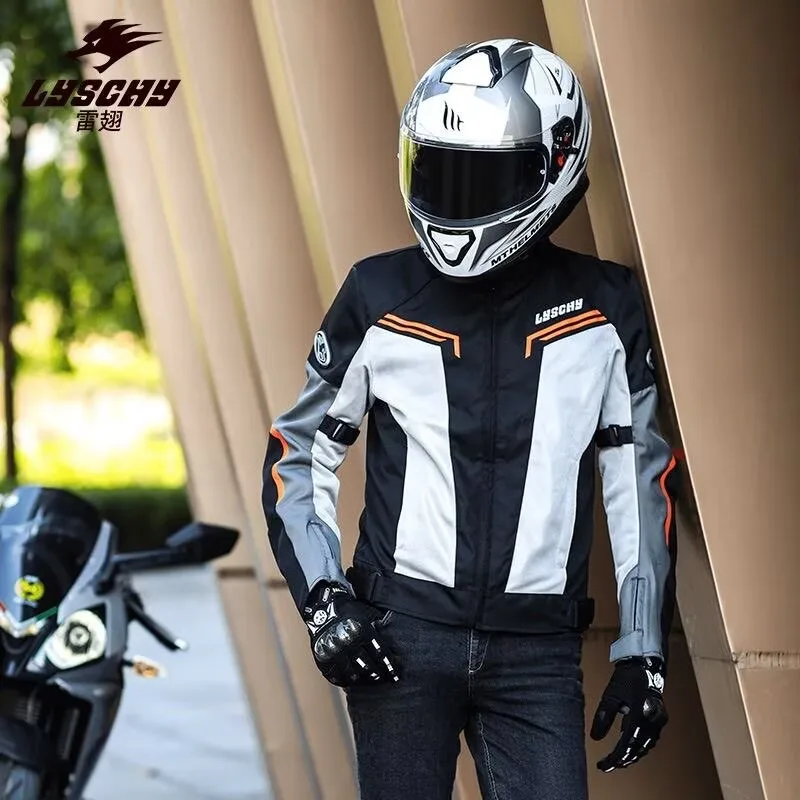 LYSCHY Motorcycle Jacket Men Summer Breathable Jacket with CE Anti-Fall Motorbike Off-Road Riding Jackets and Pants