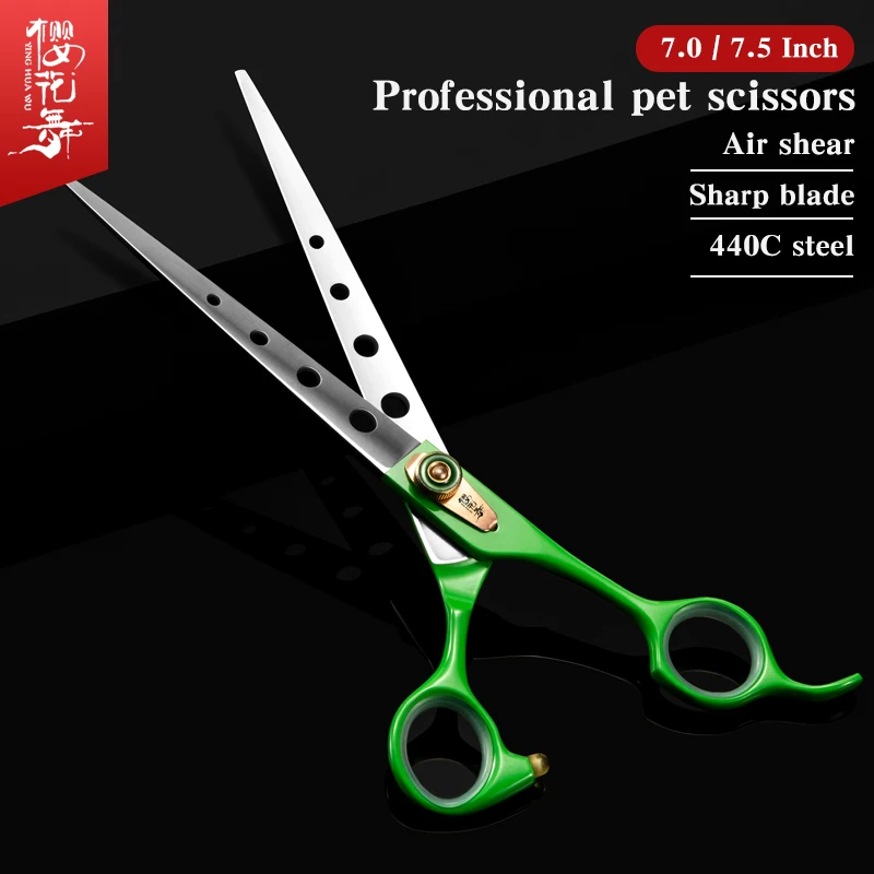 

Professional pet grooming scissors open shaving dog hair artifact self scissors dog cat trimming scissors Hole scissors-green