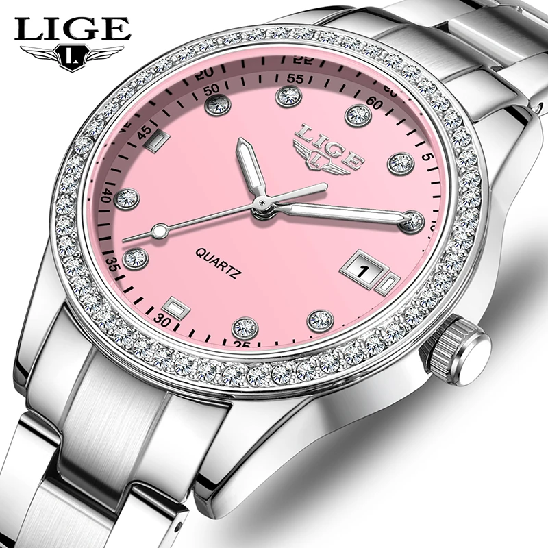 

LIGE роскошные женские часы светящиеся из нержавеющей стали женские водонепроницаемые женские наручные часы модные часы для женщин reloj mujer + коробка