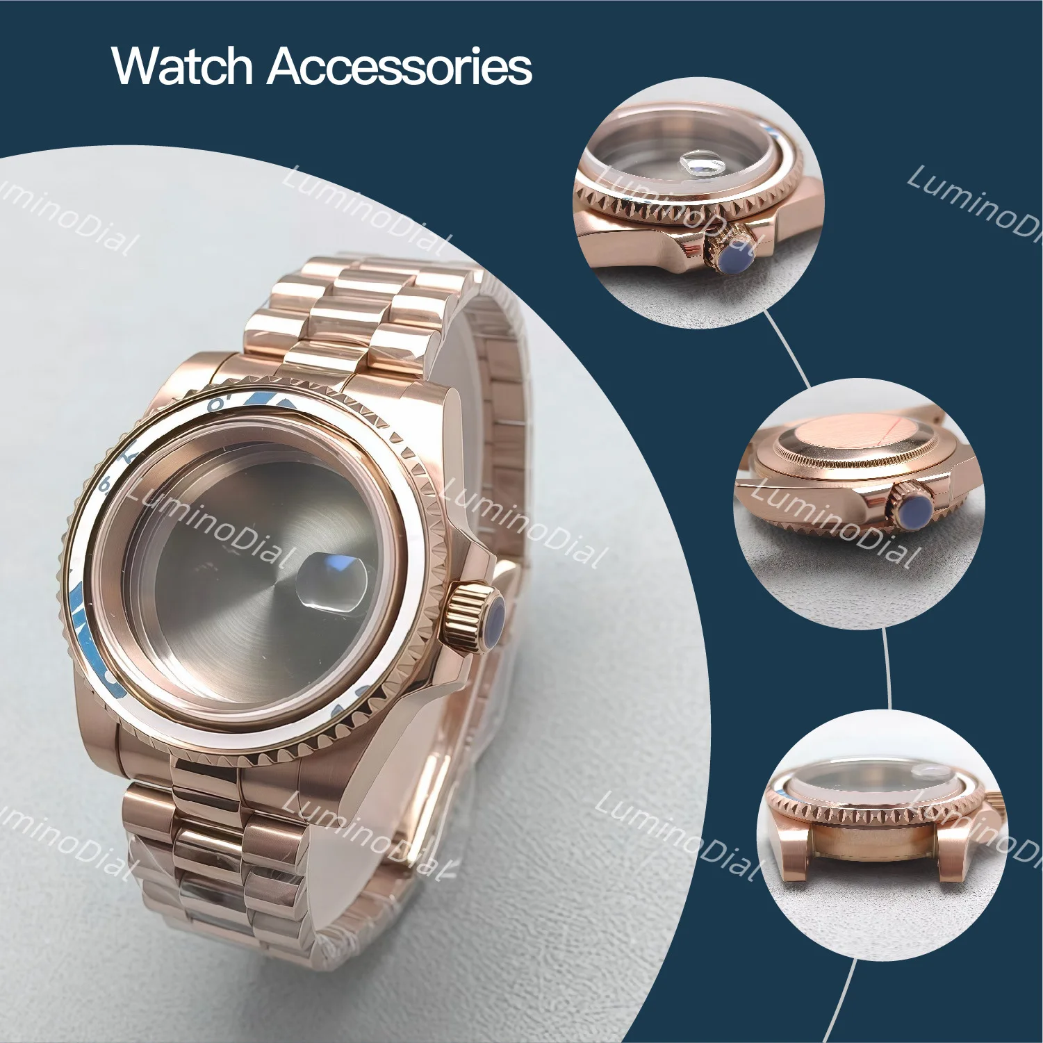 

watches for man Accessories 40mm SUB series Case rose color Sapphire Glass Watch Accessories for NH34/35 movements