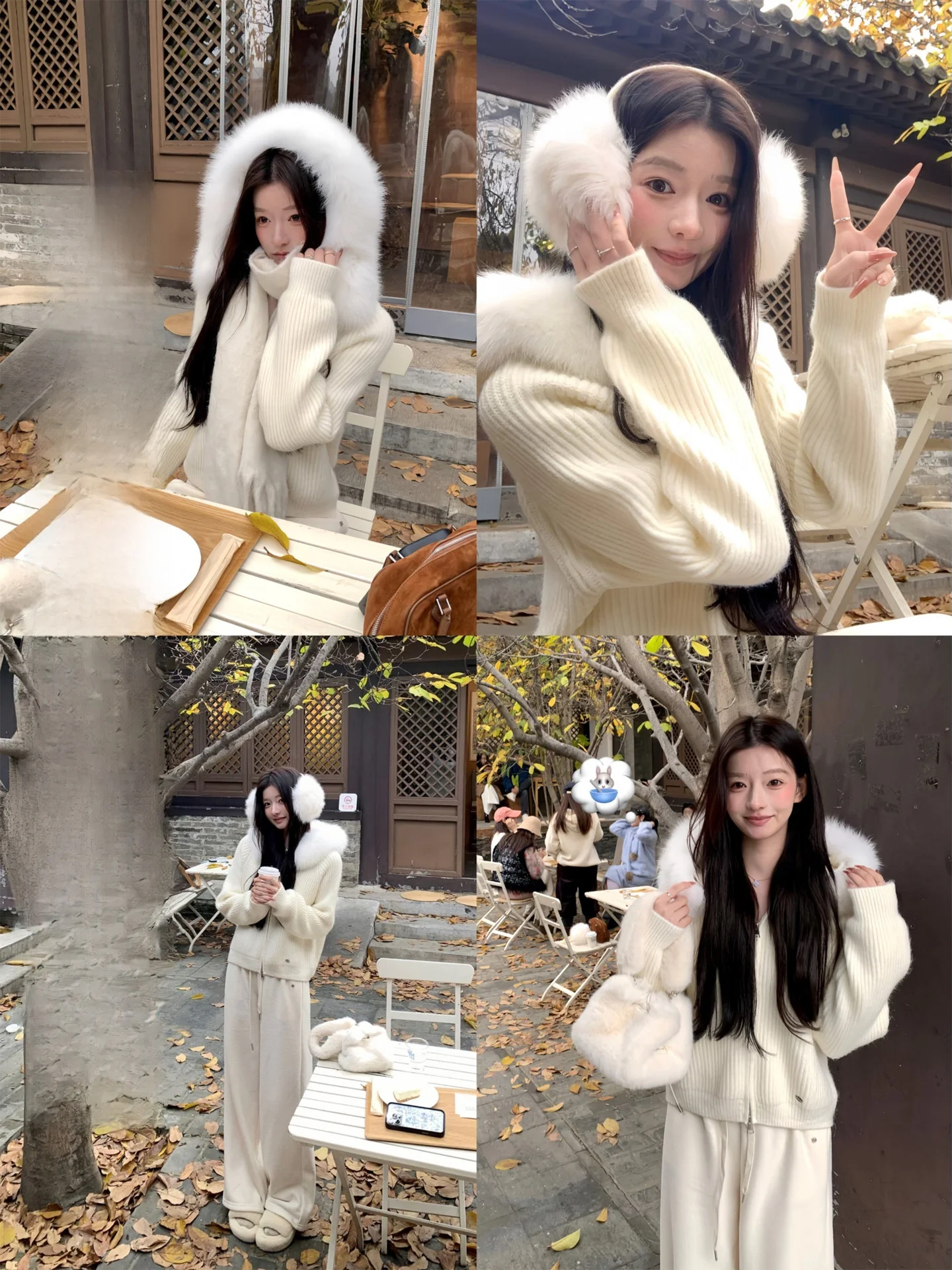 

Charming Knitted Hooded Cardigan Women's Winter Fur Collar High-End Feeling Top Soft Warm Long Sleeve Pure Color Korean S...