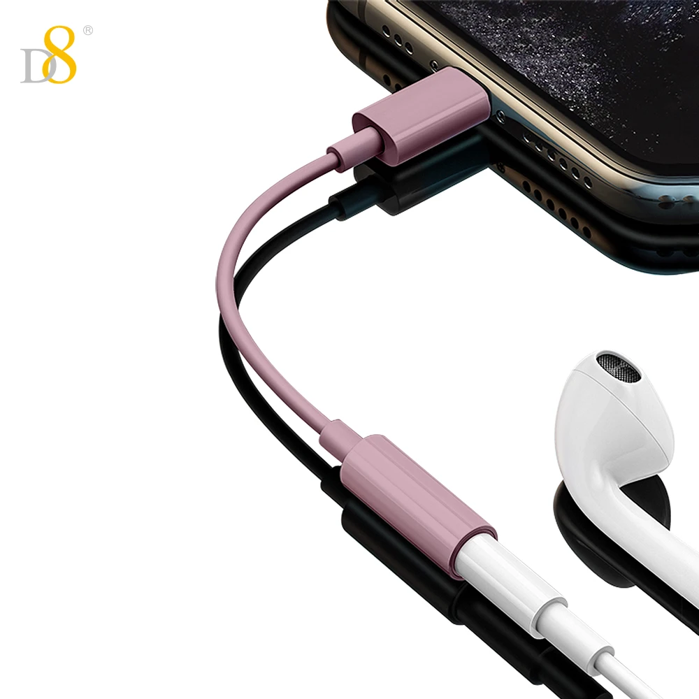 D8 Lightning  to 3.5mm Audio Adapter Type C Aux Headphone, DAC Stereo Mic HiFi  Earphone Dongle ,Compatible for iPhone 14 13 12