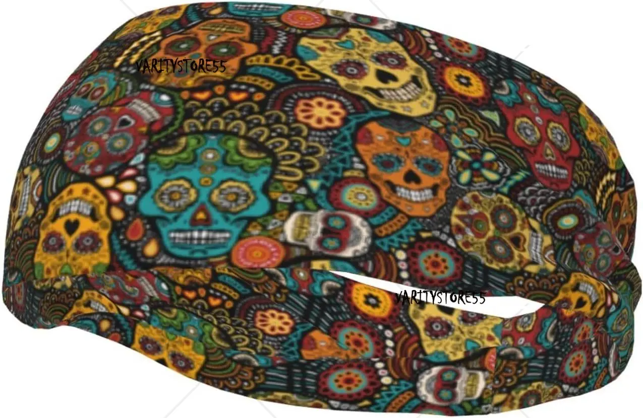 

Headband for Women Mens Mexican Sugar Skulls Cycling Sweatband Non-Slip Sweatband for Yoga