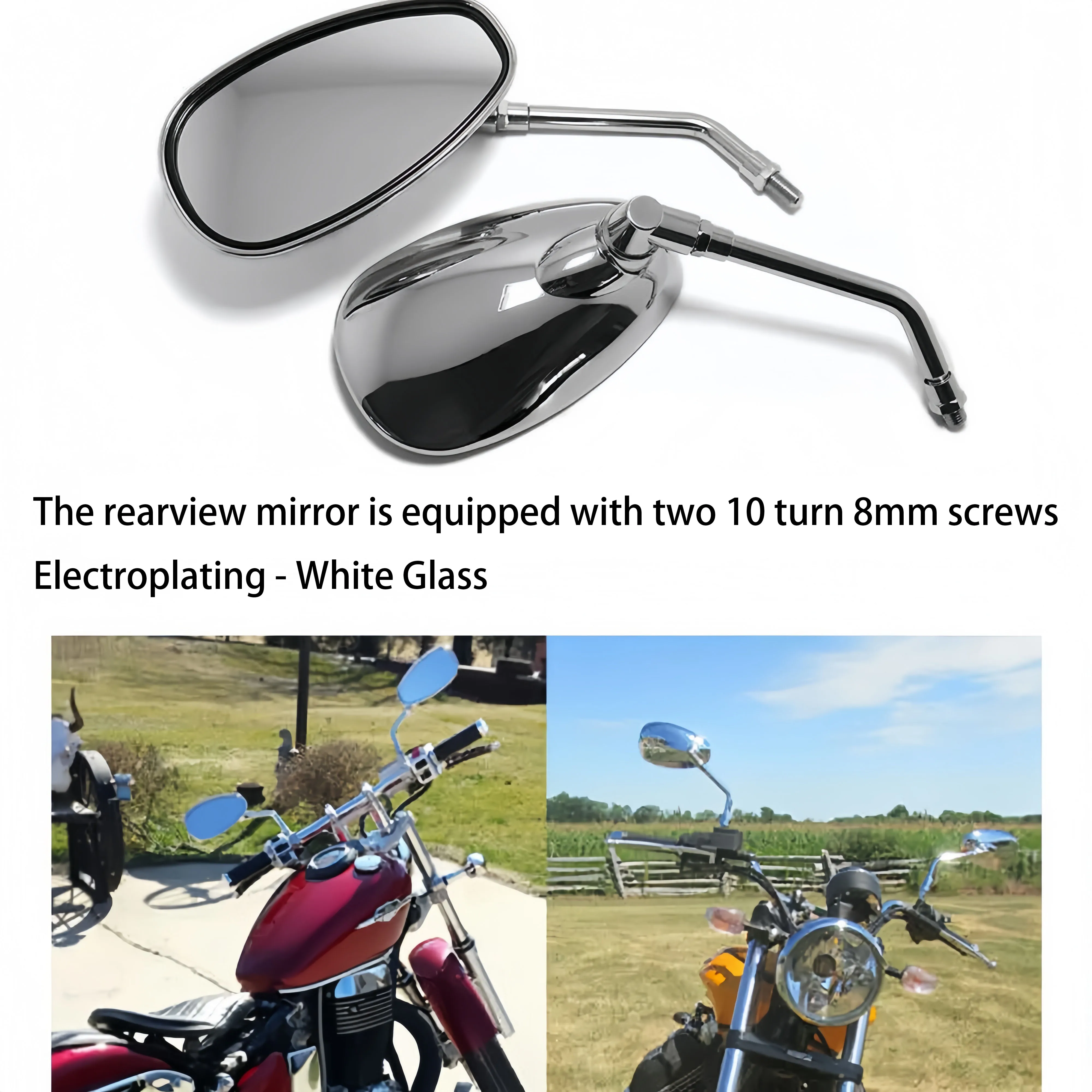 Motorcycle Rearview Equipped With Two 10 Turn 8mm Screws Mirrors Silver Universal for Honda Kawasaki Yamaha Suzuki Harley