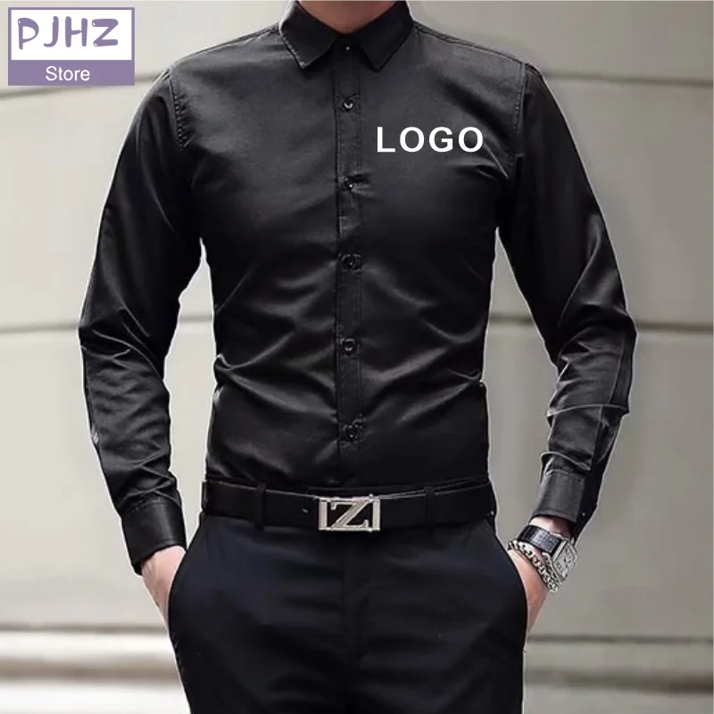 Men\'s Long Sleeve Business Shirt Quick Dry Breathable Work Shirt Custom Degisn Company Logo Print Embroidery