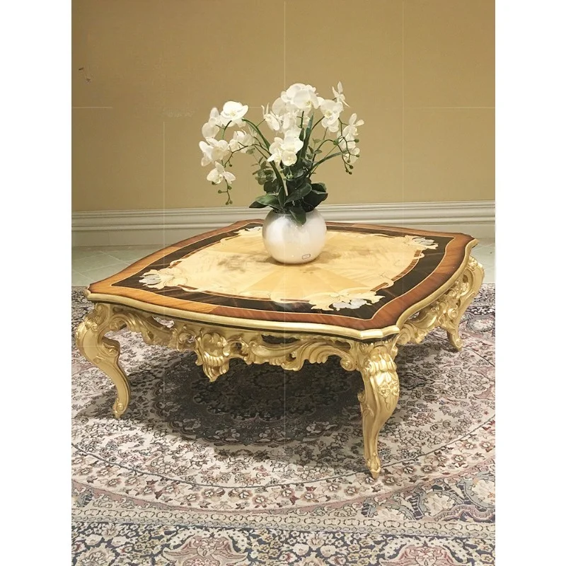 

French Neoclassical Solid Wood Coffee Table Italian Square European Villa Mansion Luxury Carved Furniture