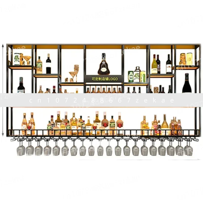 

bar counter wine cabinet against the wall, hanging shelves, industrial style bar, wrought iron display stand,