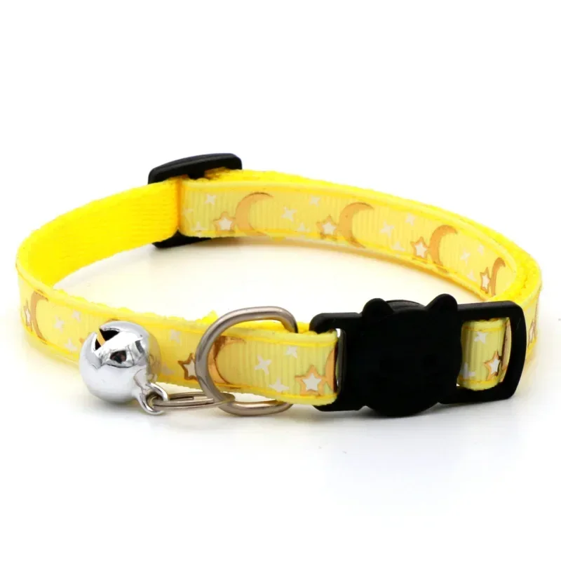 Haustierhalsband für Katzen und Hunde, goldfarben, Sterne und Mond, Haustierhalsband mit Glöckchen und PP-Material, separate Lumineszenz-Sicherheitsschnalle, solide, sicher – Detail 6
