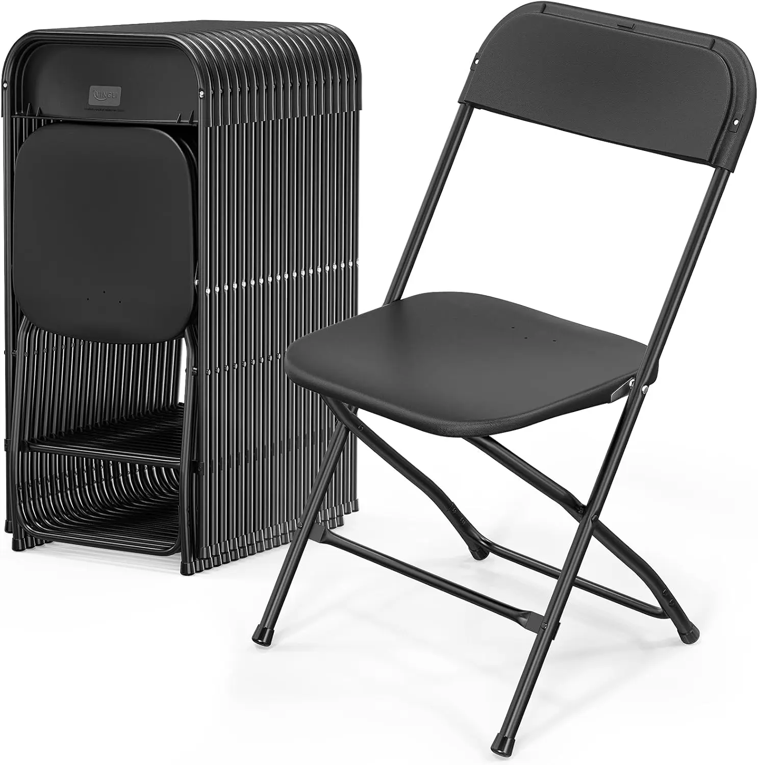 VINGLI 20 Pack Black Plastic Folding Chair, Indoor Outdoor Portable Stackable Commercial Seat with Steel Frame 350lb. Capacity f