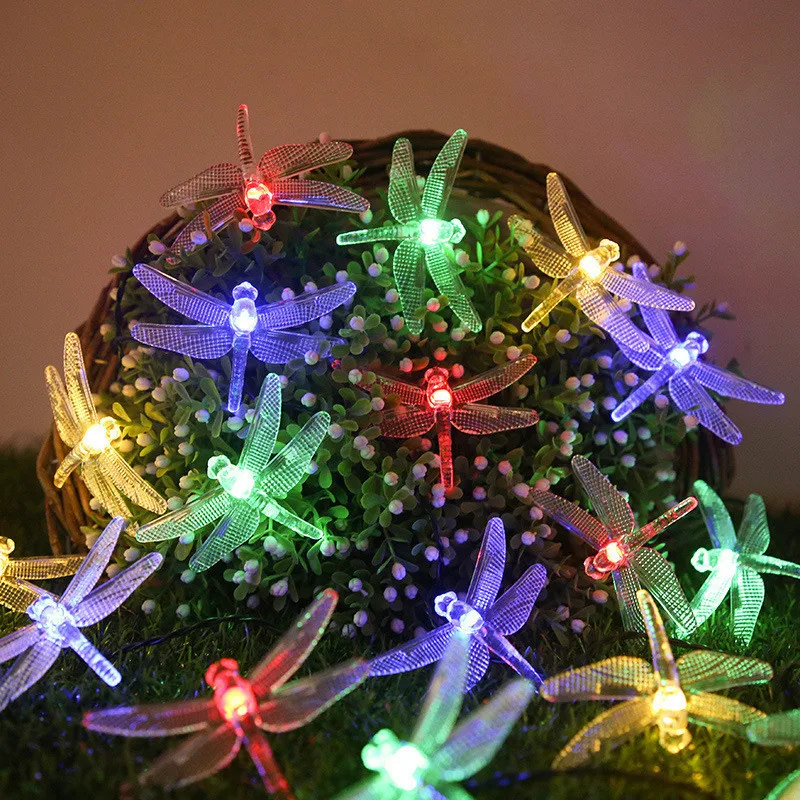 Solar Christmas Lights Solar Dragonfly Fairy Lights Solar Powered String Lights Garland for Home Christmas Decor