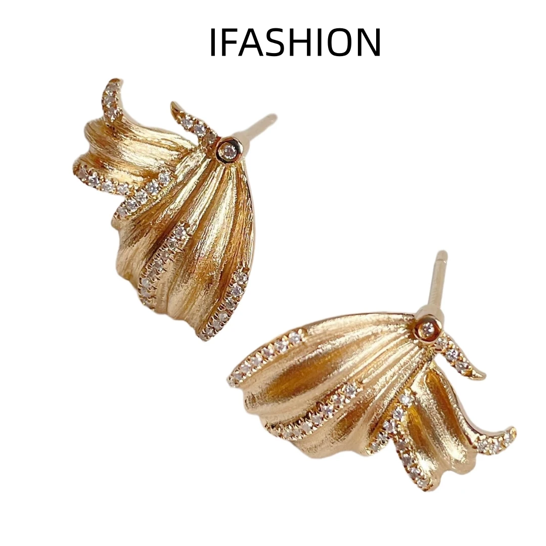 

IFASHION Real 18K Gold AU750 Stud Earrings Fine Jewelry For Woman Party Office Classic Gift Delicate Present