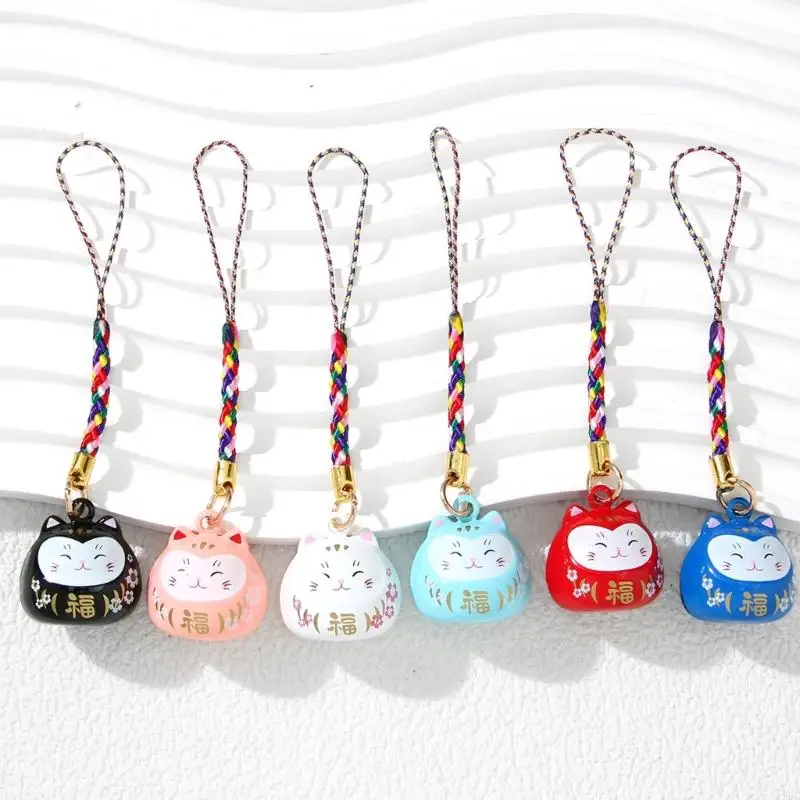 195C Keychain Charm with Braided Strap and Smiling Lucky Detail, Decorative Accent for Phones and Small Bags