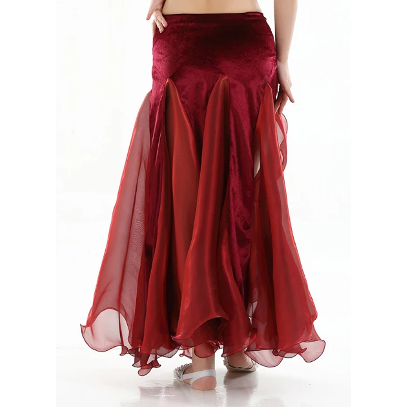 Traje de danza del vientre para mujeres adultas, falda de terciopelo con borde ondulado y abertura larga, falda de danza Oriental puesta en escena, ropa de danza del vientre