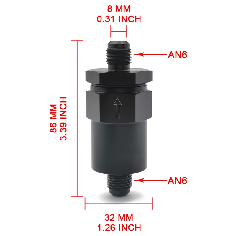 

Aluminum Black 6AN Billet Inline Fuel Filter 30 Micron