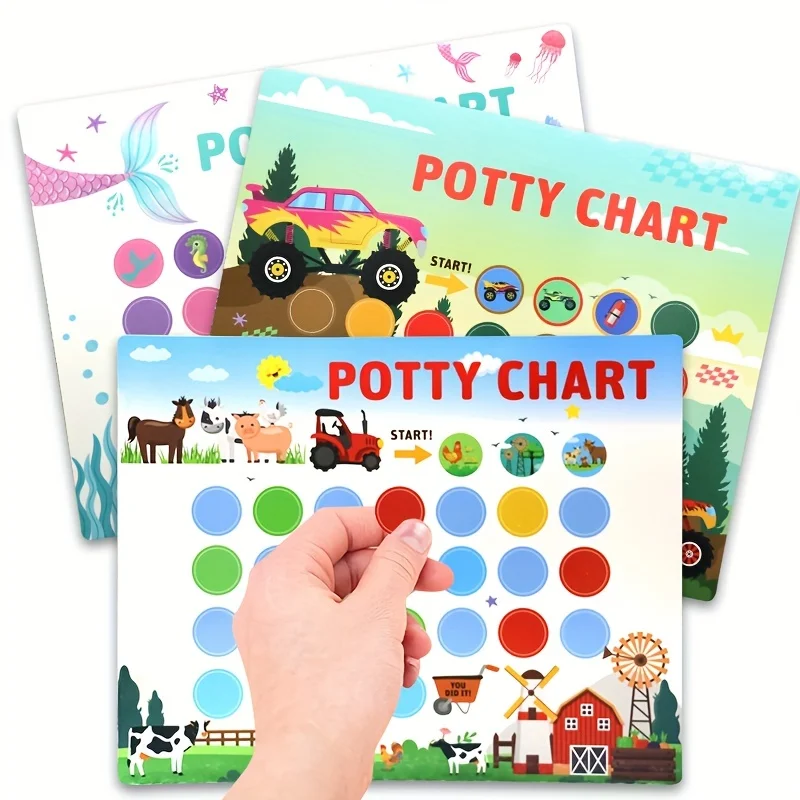 Youngsters Potty Training Chart with Stickers - Fun Mermaid, Designs for Boys and Girls - Colorful Motivational Tool