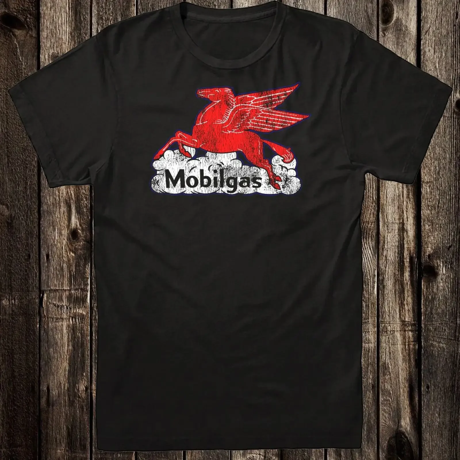 Retro Hot Rod T Shirt Drag Race Racing Vintage Art Mobilgas Mobil Pegasus Gas vintage Washed streetwear Breathable Soft