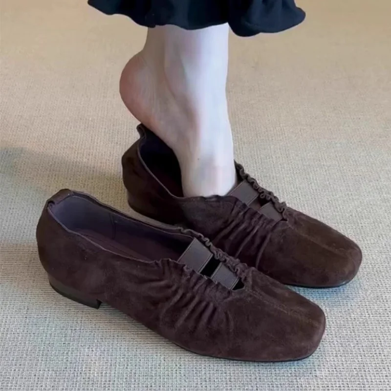 

Women's Loafers Shoes Heeled Fashion Suede Ballet Shoes 2025 Autumn Elegant Woman Shoes New Dress Designer Mujer De Zapatillas