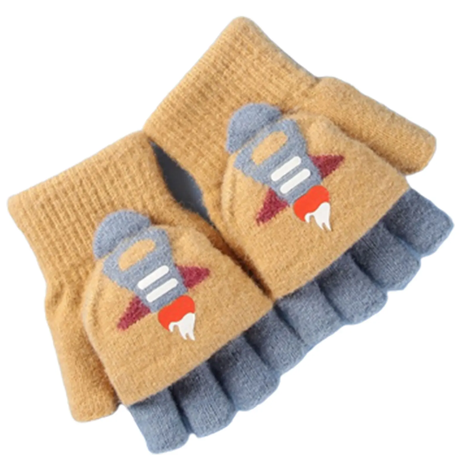 

Half-Finger Knit Gloves with Flap Skin-friendly Comfortable Soft for Children Winter Festive Gift