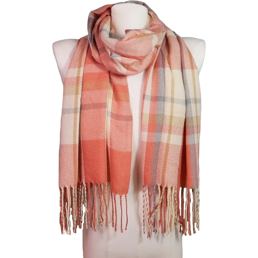 여성용 패션 스카프 롱 숄 겨울 두꺼운 따뜻한 니트 대형 체크무늬 스카프