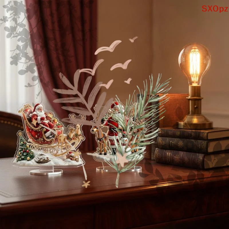 Santa Claus Reindeer 2D Flat: Acrylic Home Bedroom Desktop Decoration Ornament Standing Sign Figurines Miniatures