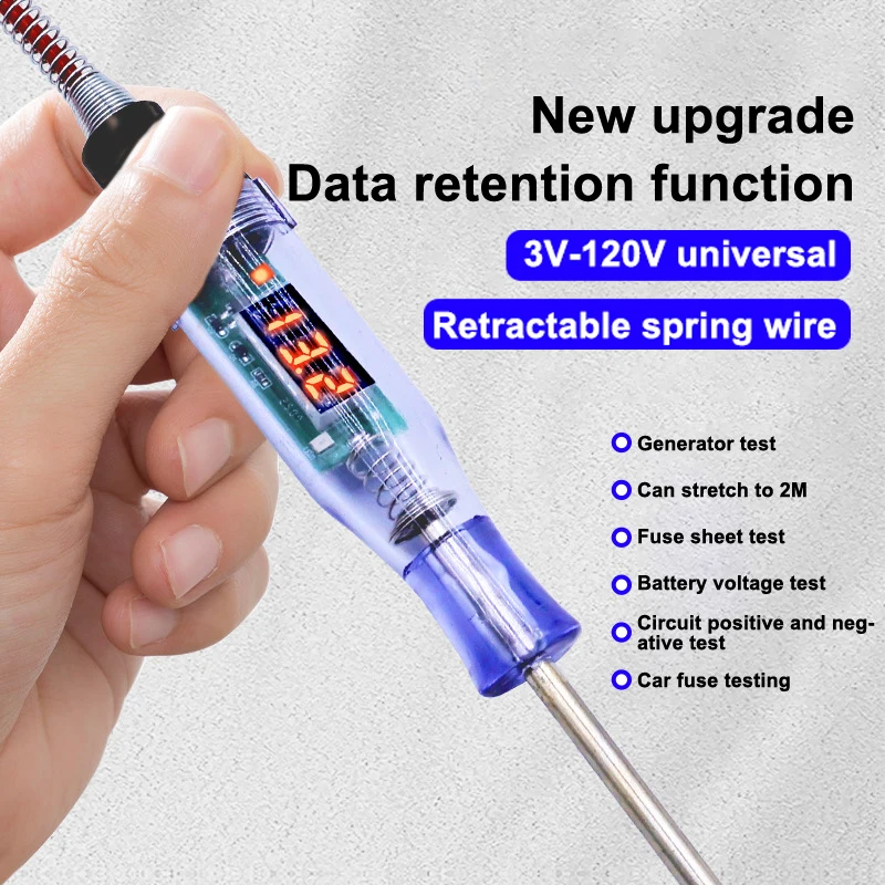 New 5V-120V Car Tester Pen Voltage Circuit Test DC Digital Display Electric Pen Probe Pen Auto Diagnostic Tools 2V 12V 24V 48V