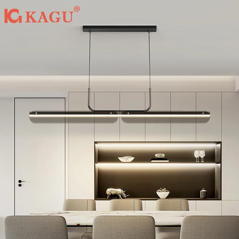 

Linear Dining Room Chandelier Kitchen Island Lighting Dining Table Bar Lamp Led Long Strip Modern Lamp Glass Pendant Light Black