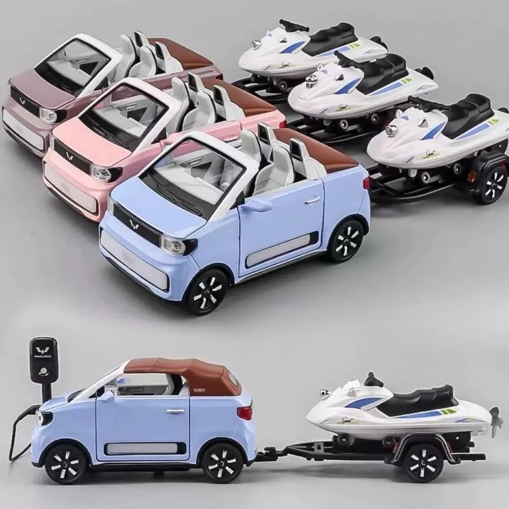 1:24 estação WULING Wagon HONGGUANG MINIEV modelo de carro brinquedo liga diecast modelos de barco a motor luz de som decoração de casa