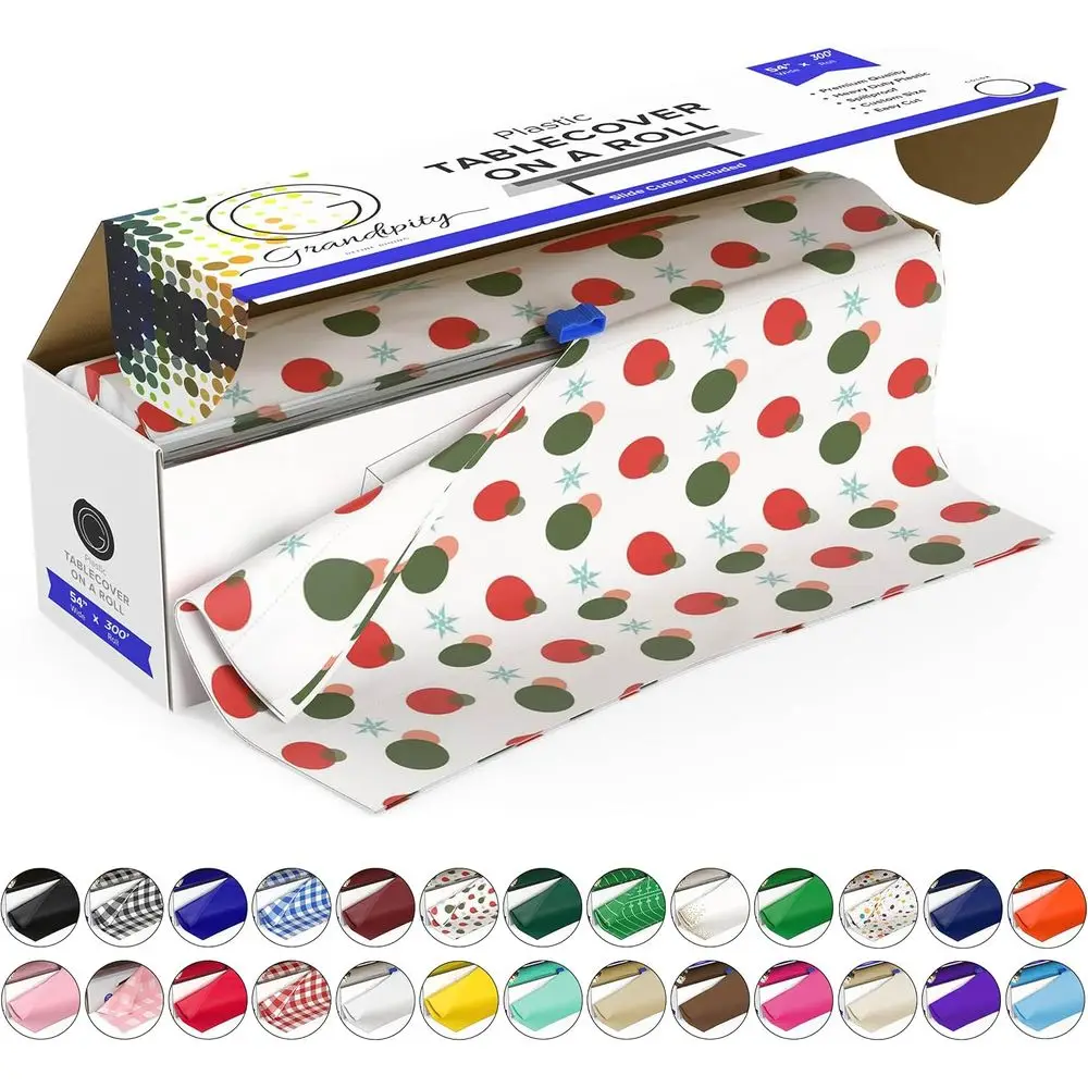 

54 Inch x 300 Feet Holiday Disposable Tablecloth Roll for Party Use - Cut-to-Fit Covers for Rectangle and Round Tables
