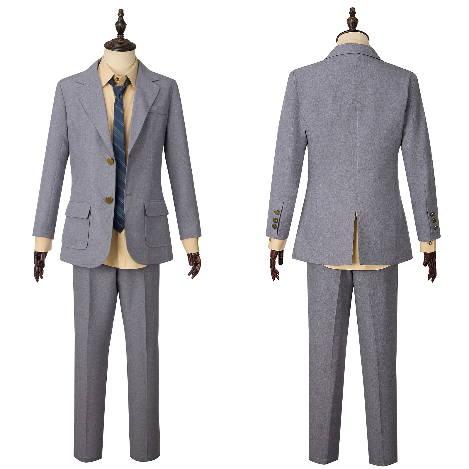 

Anime The Clown Grey Suit Cosplay Costume for Men Jacket Pant Champagne Color Blouse Daily Outfit for Halloween Carnival Party