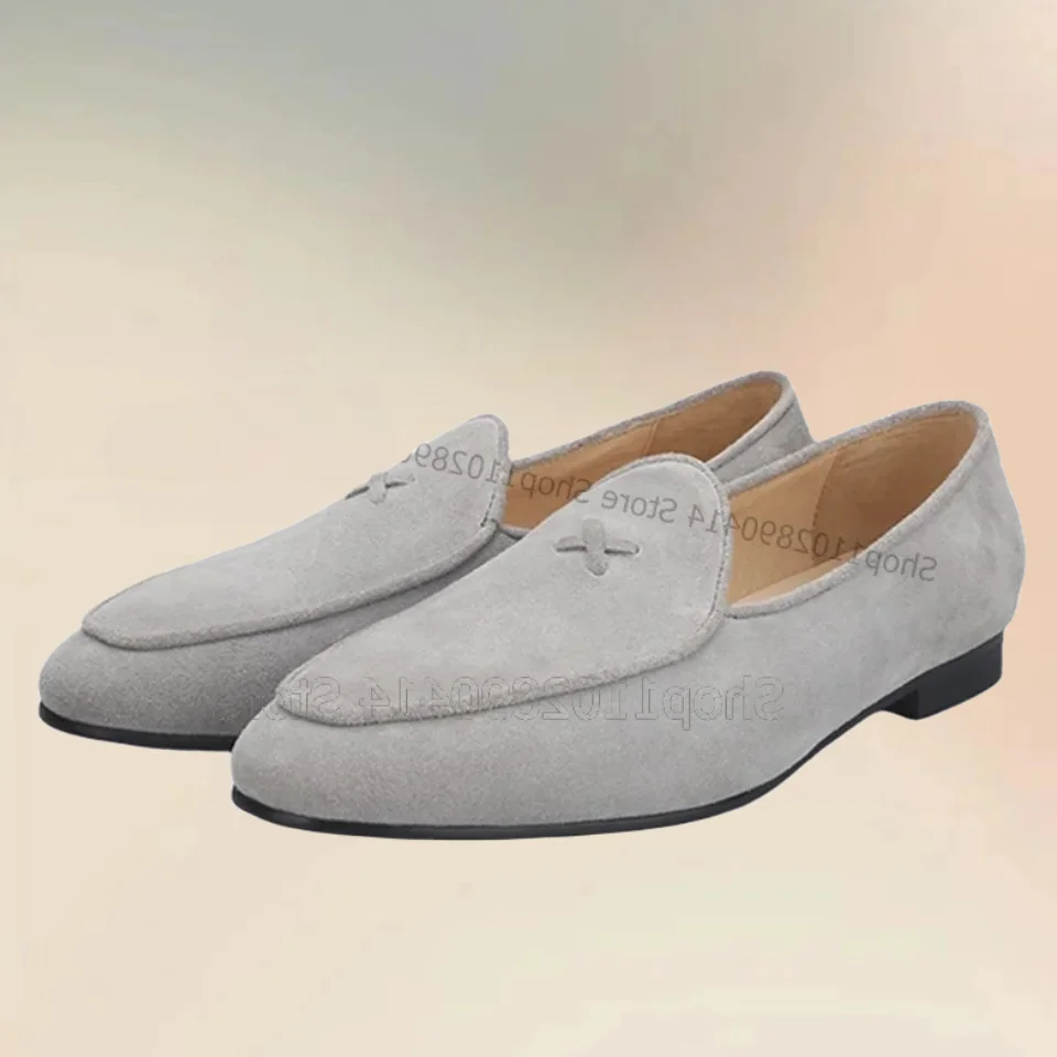 Gray Black Flock Men Loafers Fashion Comfort Slip On Men Casual Shoes Classic Style Novel Handmade Party Wedding Men Dress Shoes