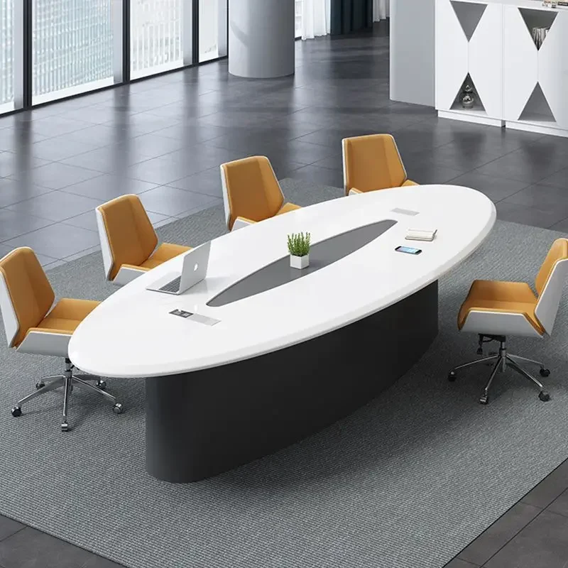 White conference table long table, simple modern small light luxury Nordic negotiation table and chair combination