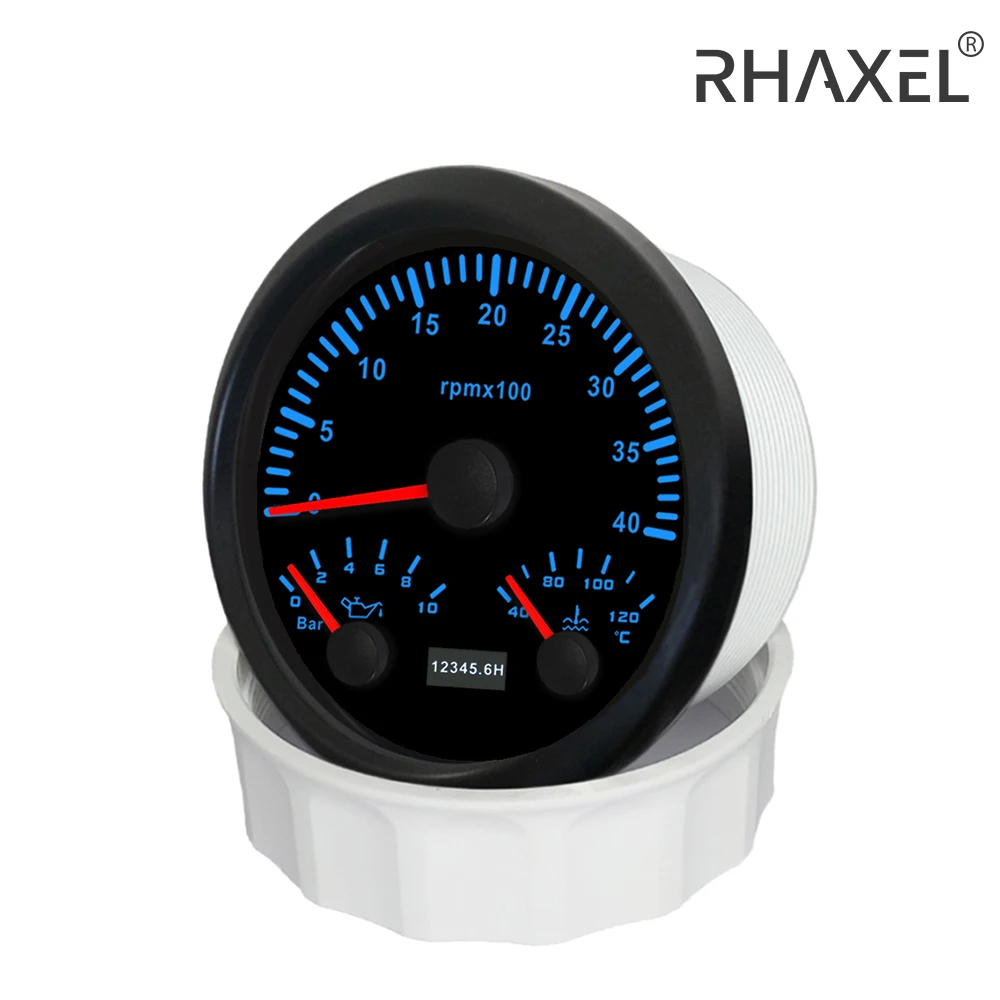 RHAXEL 3 3/8Inches 8000RPM Meter Tachometer Oil Pressure Water Temp Gauge for Gasoline Engine Motorcycle Yachts with Backlight