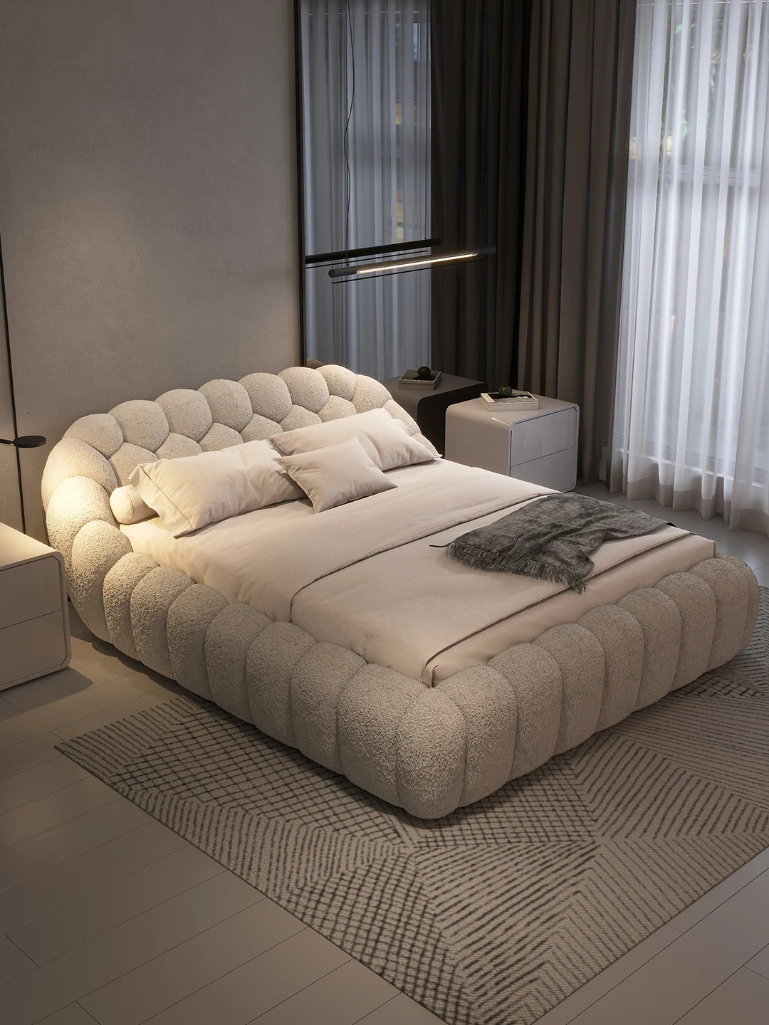 NEW Luxurious wind bed online celebrity Puff bed master bedroom high-end atmosphere Italian minimalist Nordic wind fabric bubble