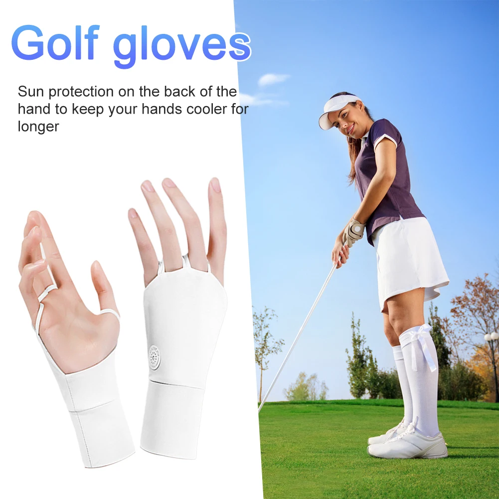 

Women Protector Golf Gloves Cool Breathable Sun UV Protector Golf Glove Ice Silk Hollow Palm Elastic for Outdoor Practice
