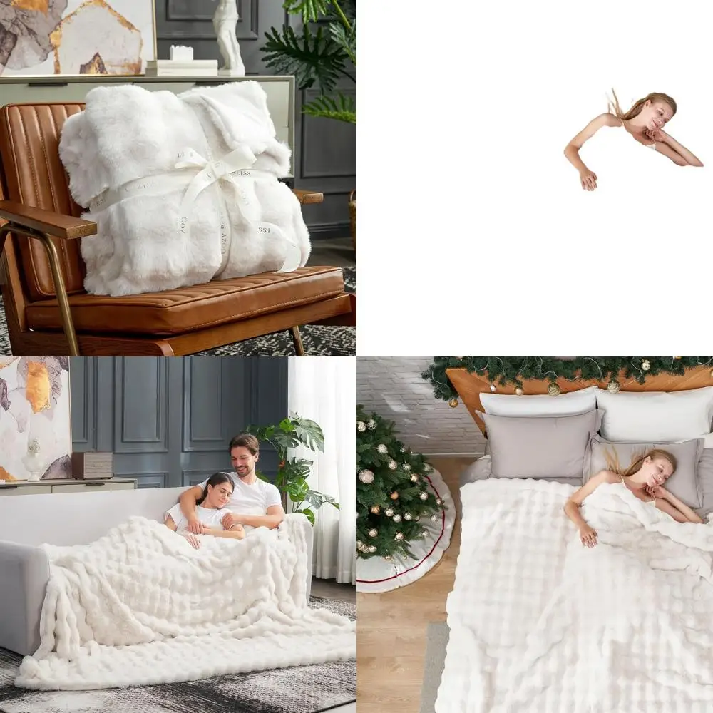 

Уютное кремово-белое одеяло из искусственного меха, плюшевое покрывало 90x90 дюймов для дивана, гостиной, спальни