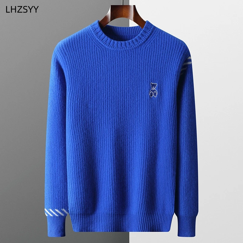 LHZSYY-Pull brodé en laine pure pour hommes, pulls épais, chemise de base en tricot, grande taille, chaud, décontracté, hiver, nouveau, 100%