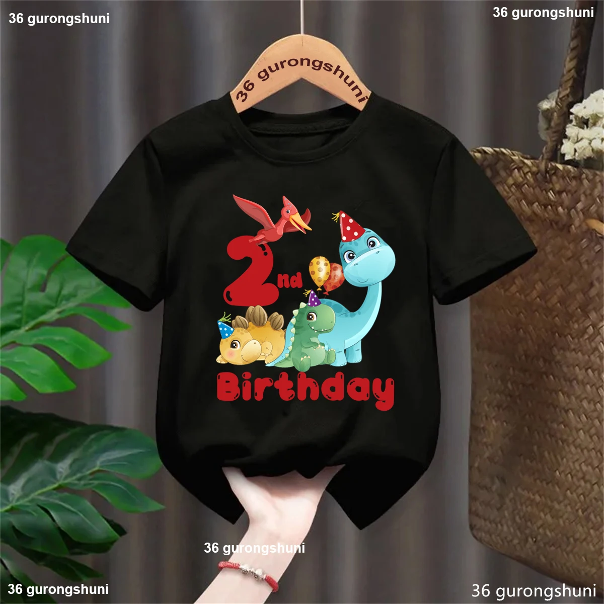 

Black Tshirt 2nd/3rd/4th Birthday Dinosaur Balloon Graphic Printed T Shirt Girls/Boys Funny Kawaii Kids Clothes Soild T-Shirt