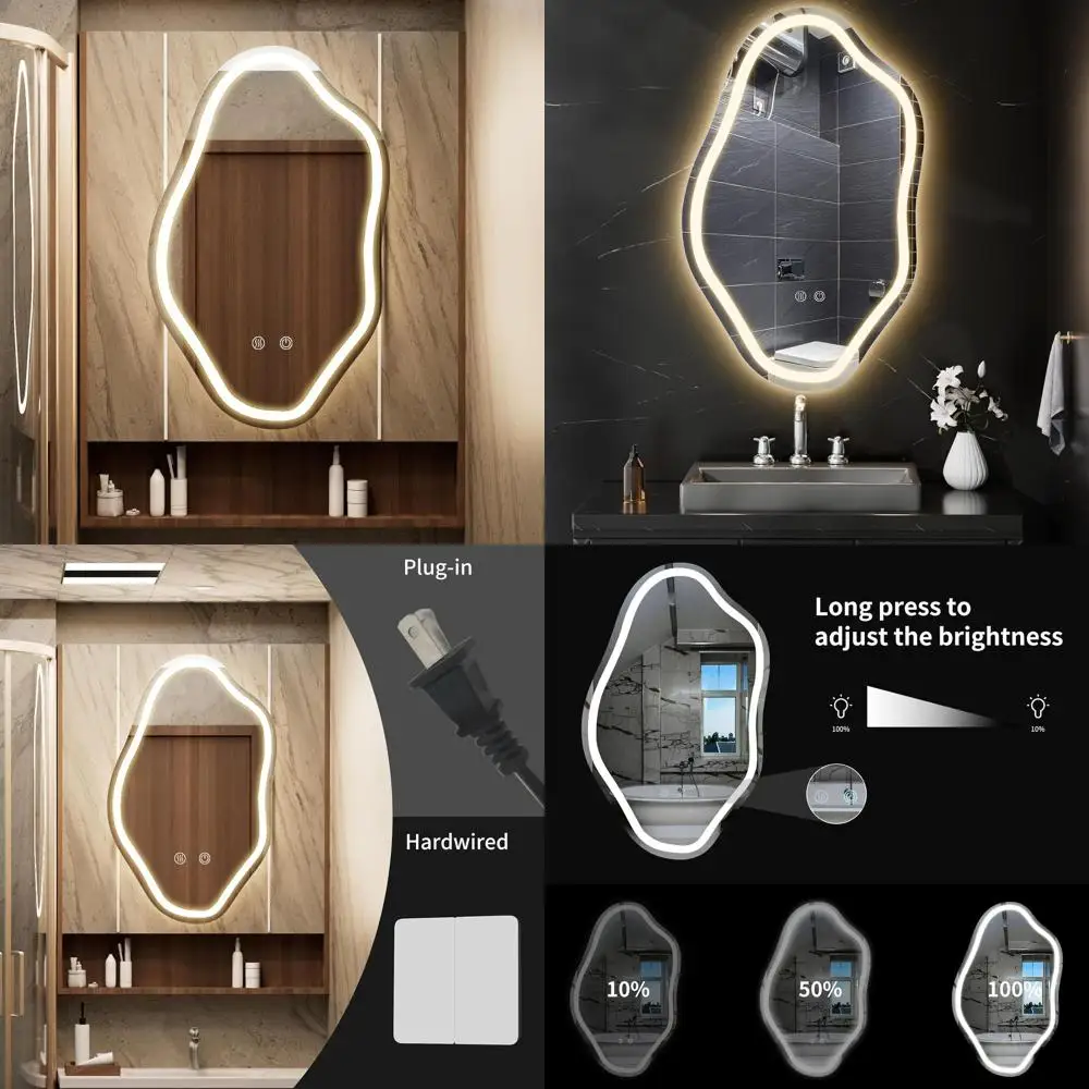 

Зеркало LED неправильной формы 24x38 с подсветкой, для ванной комнаты, с функцией антизапотевания, регулировкой яркости 3 цветов, CRI90+, сенсорное управление