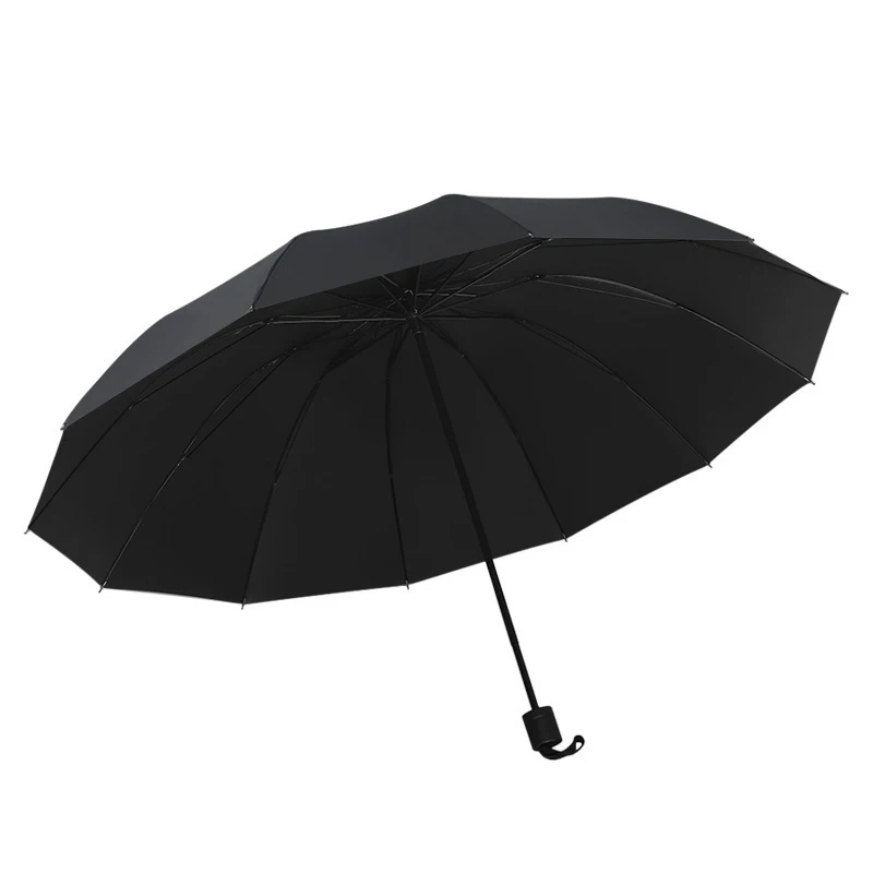 Super Large Foldable Umbrella Black Sun Protection Reinforced 12 Bones Sturdy for Three Men And Women  Manually open